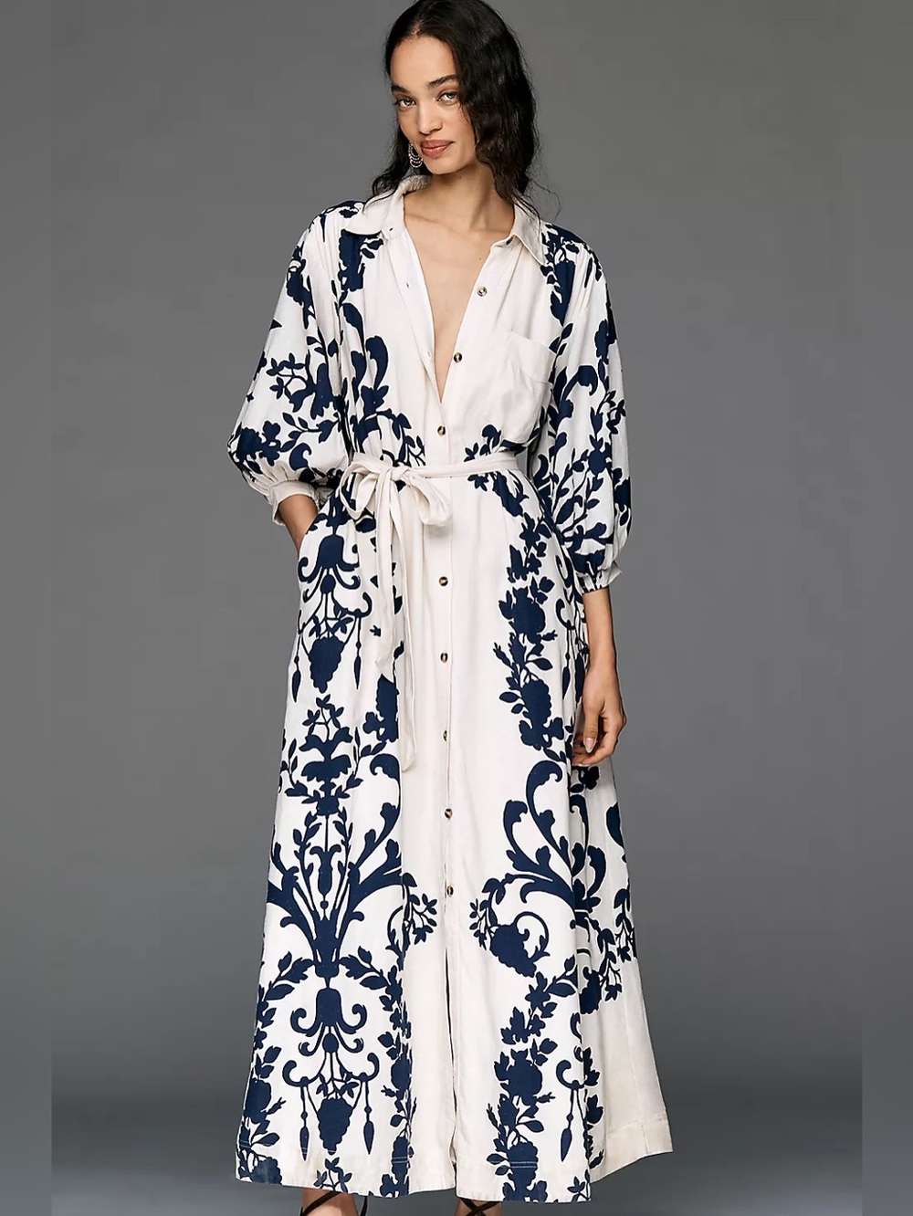 NWT Size SP - Maeve Mona Linen Blend Maxi Shirtdress with Pockets  (US$ 188)